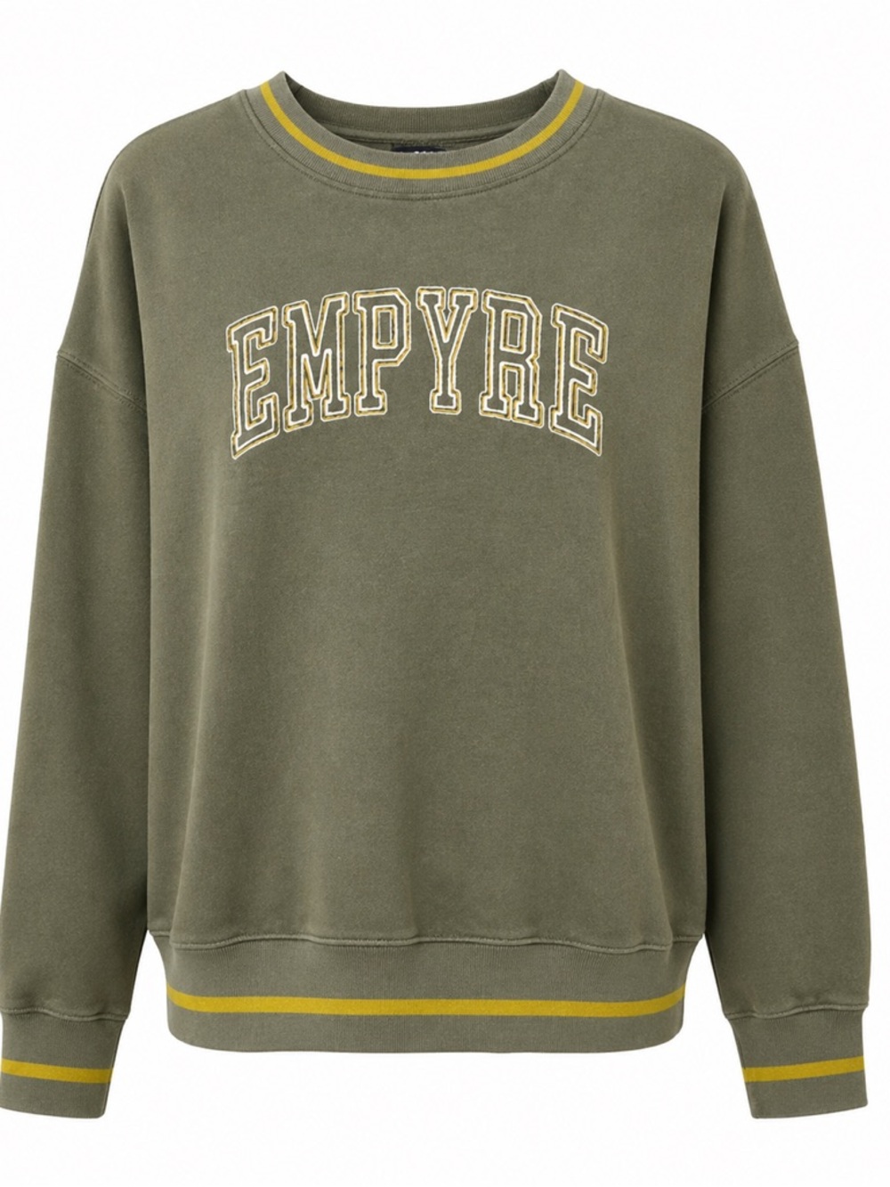 Empyre Olive Green Crewneck Sweatshirt Small Varsity Graphic Oversized